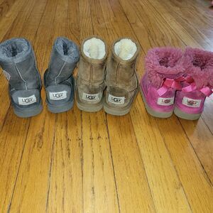 LOT OF THREE Ugg Girls 8 Toddler Classic Tall And Short Boots Uggs Pink Grey Tan